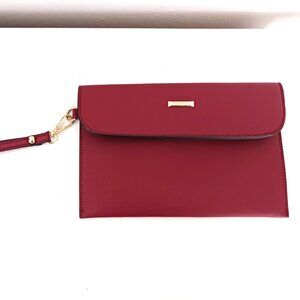 Elim And  Paul Clutch Wristlet Burgundy Purse Saffiano Leather Envelope 10x6